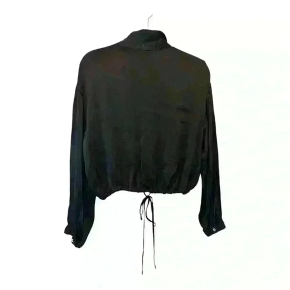 Zara black satin-like long sleeve button down top with drawstring, size M - Picture 4 of 6